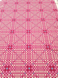 Pink & Blue Squares Print Lightweight Jersey Crepe Fabric 4 Way Stretch - T9 Fabrics