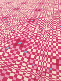 Pink & Blue Squares Print Lightweight Jersey Crepe Fabric 4 Way Stretch - T9 Fabrics