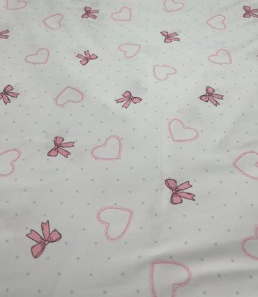 Pink Bow Heart Super Soft Print Spun Poly Stretch Fabric - T9 Fabrics