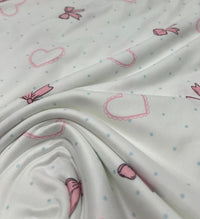 Pink Bow Heart Super Soft Print Spun Poly Stretch Fabric - T9 Fabrics