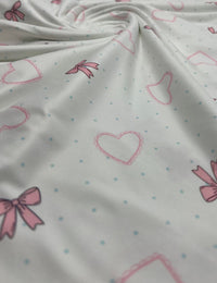 Pink Bow Heart Super Soft Print Spun Poly Stretch Fabric - T9 Fabrics