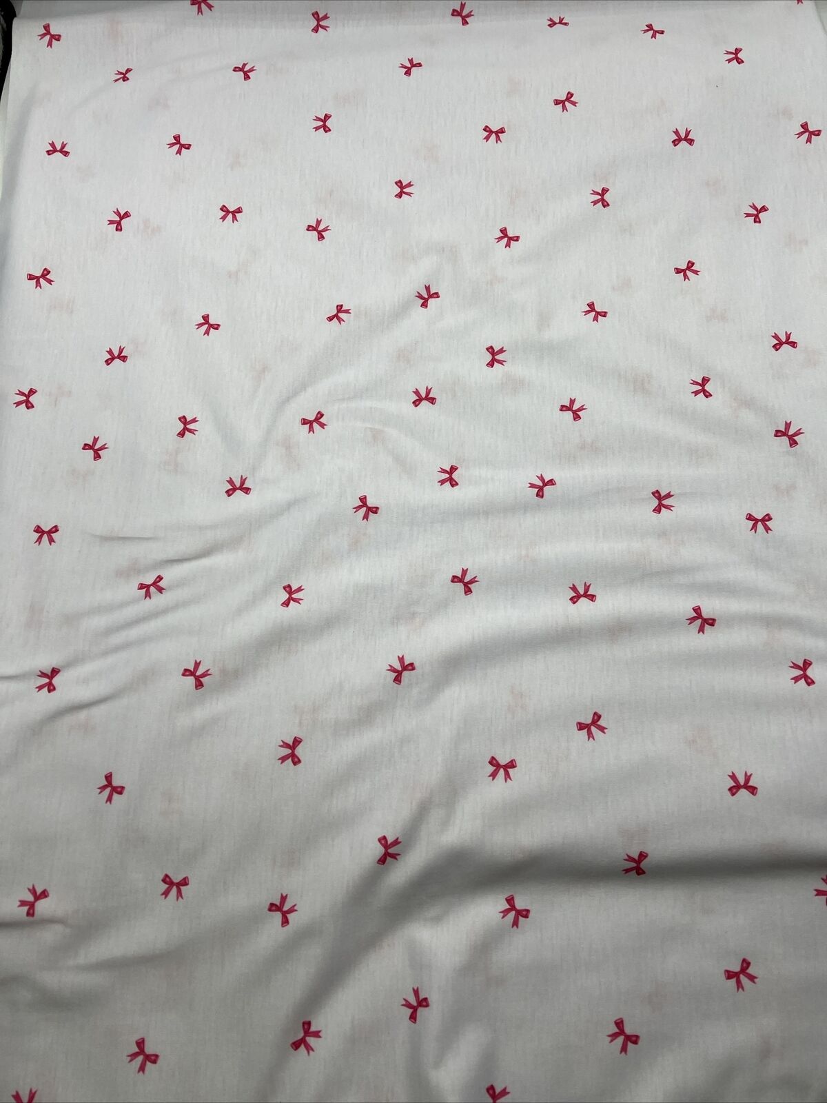 Pink Bow Print Spun Poly Stretch Fabric - T9 Fabrics