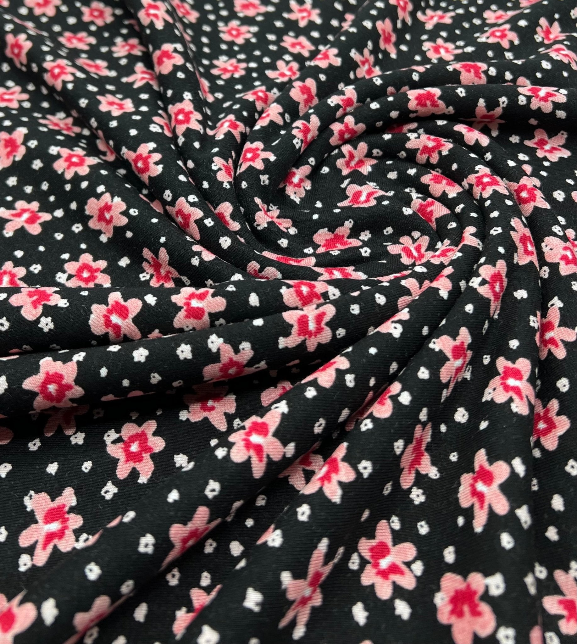 Pink Ditsy Floral Print Viscose Elastane Fabric - T9 Fabrics