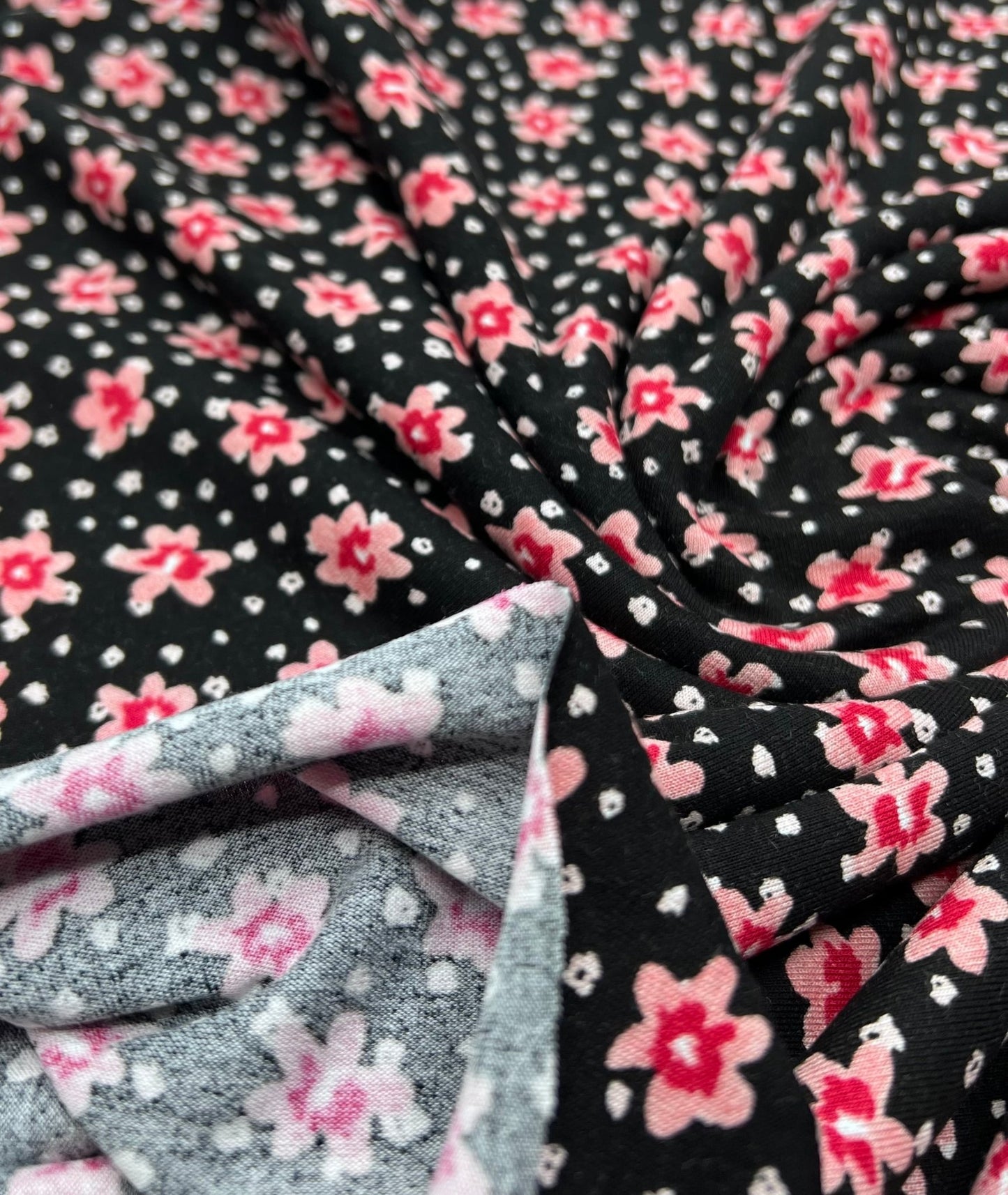 Pink Ditsy Floral Print Viscose Elastane Fabric - T9 Fabrics