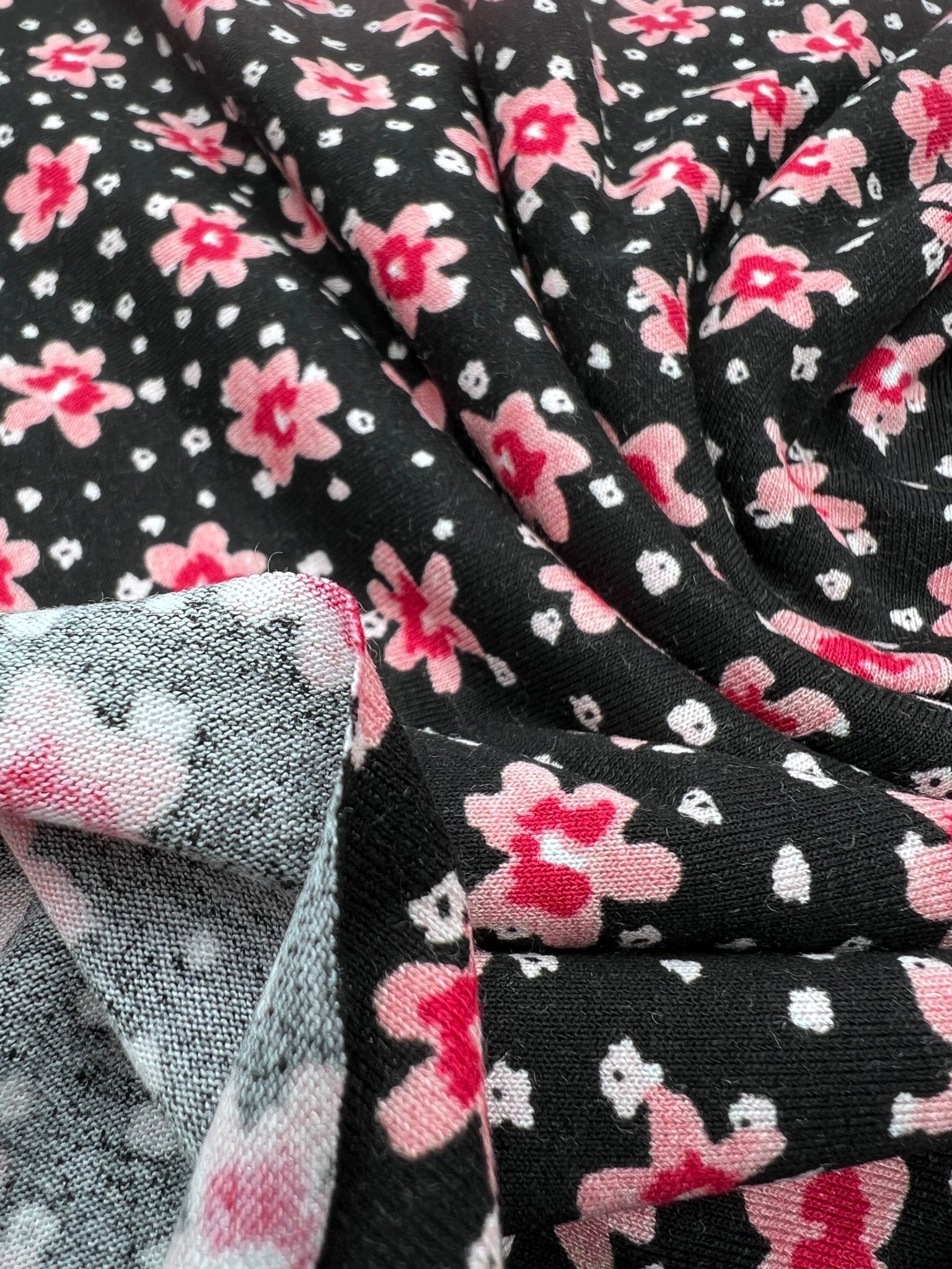 Pink Ditsy Floral Print Viscose Elastane Fabric - T9 Fabrics