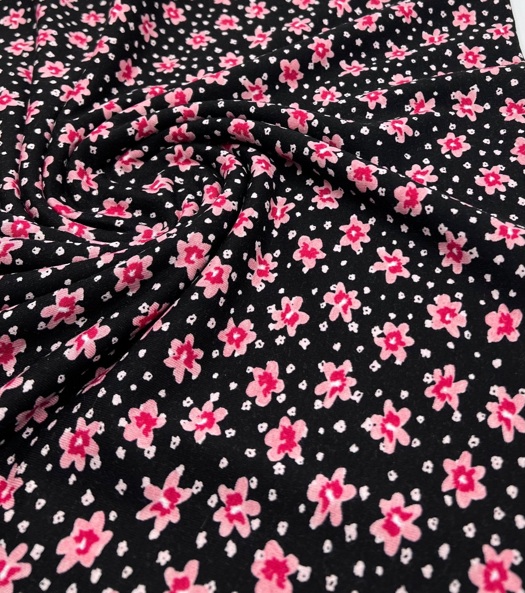 Pink Ditsy Floral Print Viscose Elastane Fabric - T9 Fabrics