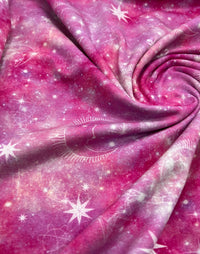 Pink Galaxy Print Cotton Stretch Jersey 200 GSM 95/5 Lycra 4 Way Stretch - T9 Fabrics