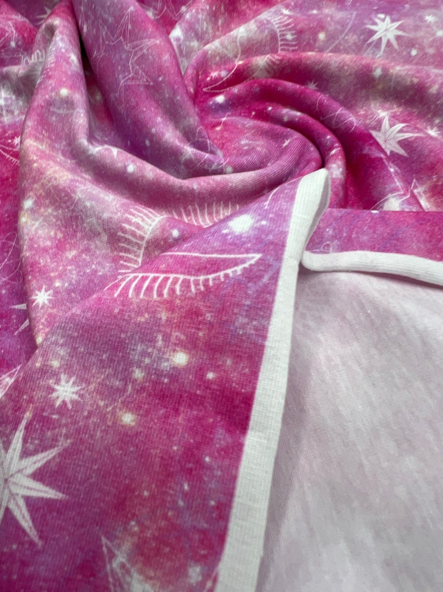 Pink Galaxy Print Cotton Stretch Jersey 200 GSM 95/5 Lycra 4 Way Stretch - T9 Fabrics