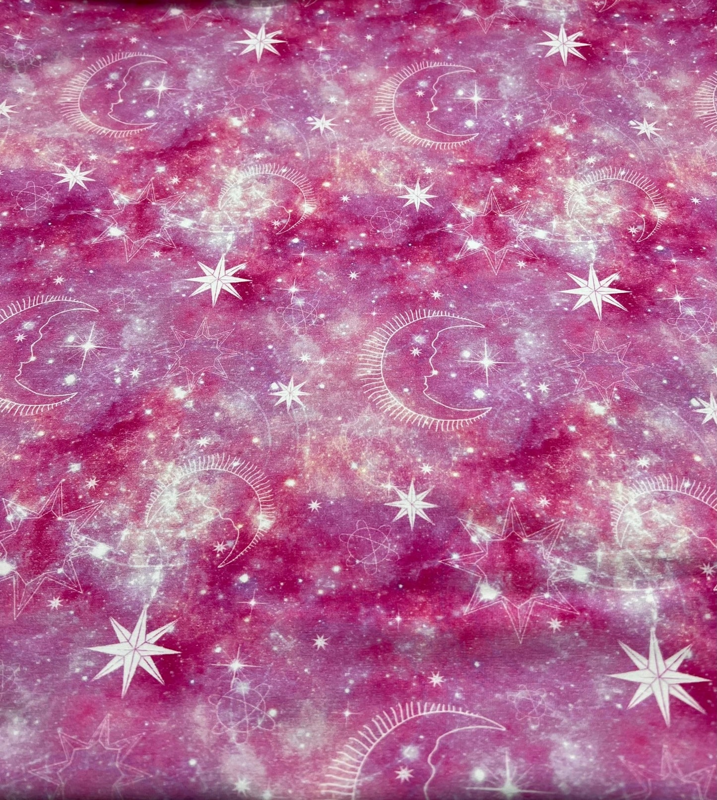 Pink Galaxy Print Cotton Stretch Jersey 200 GSM 95/5 Lycra 4 Way Stretch - T9 Fabrics