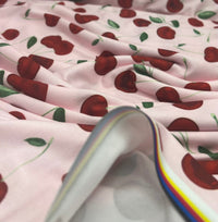 Pink Large Cherry Print Super Soft Spun Poly Stretch Fabric - T9 Fabrics