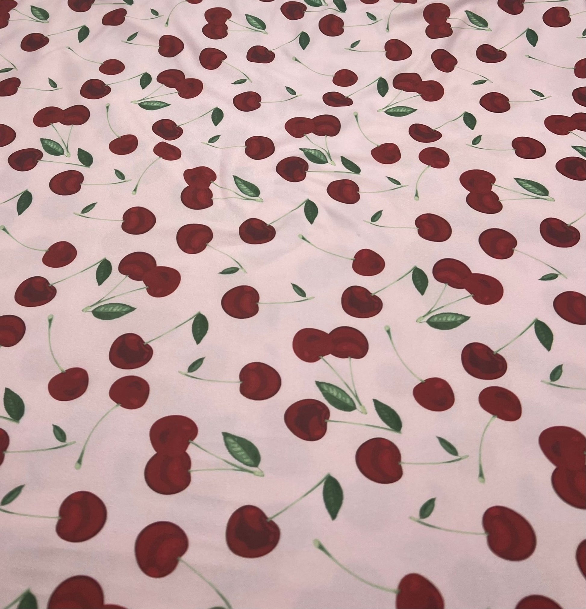Pink Large Cherry Print Super Soft Spun Poly Stretch Fabric - T9 Fabrics