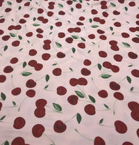 Pink Large Cherry Print Super Soft Spun Poly Stretch Fabric - T9 Fabrics
