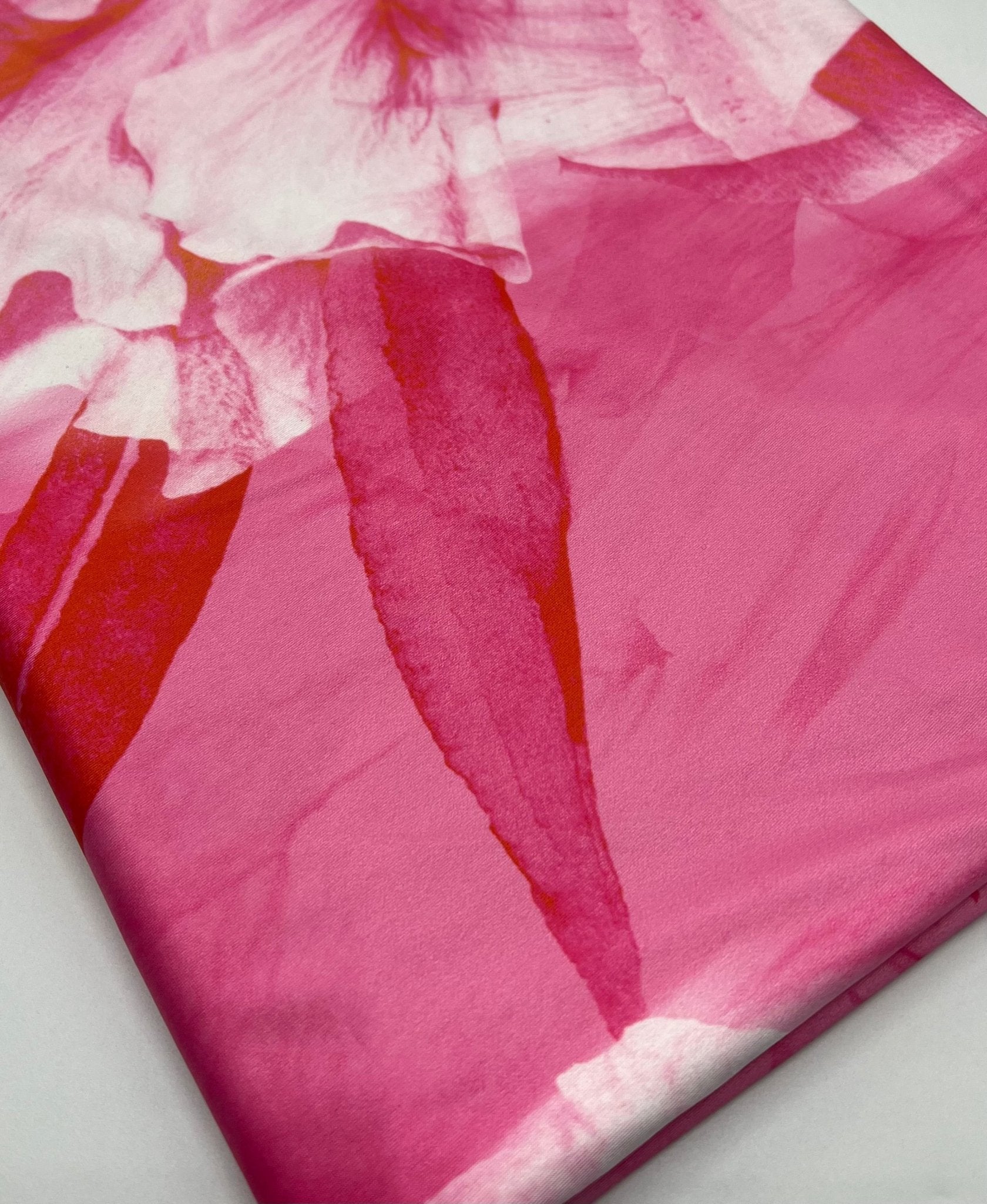 Pink Large Floral Orange Print Soft Touch 4 Way Stretch Fabric - T9 Fabrics