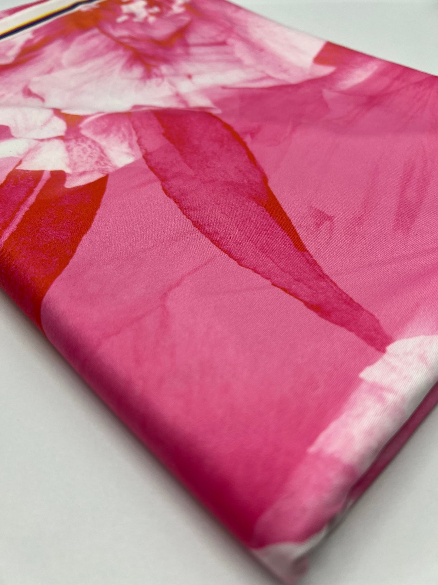 Pink Large Floral Orange Print Soft Touch 4 Way Stretch Fabric - T9 Fabrics