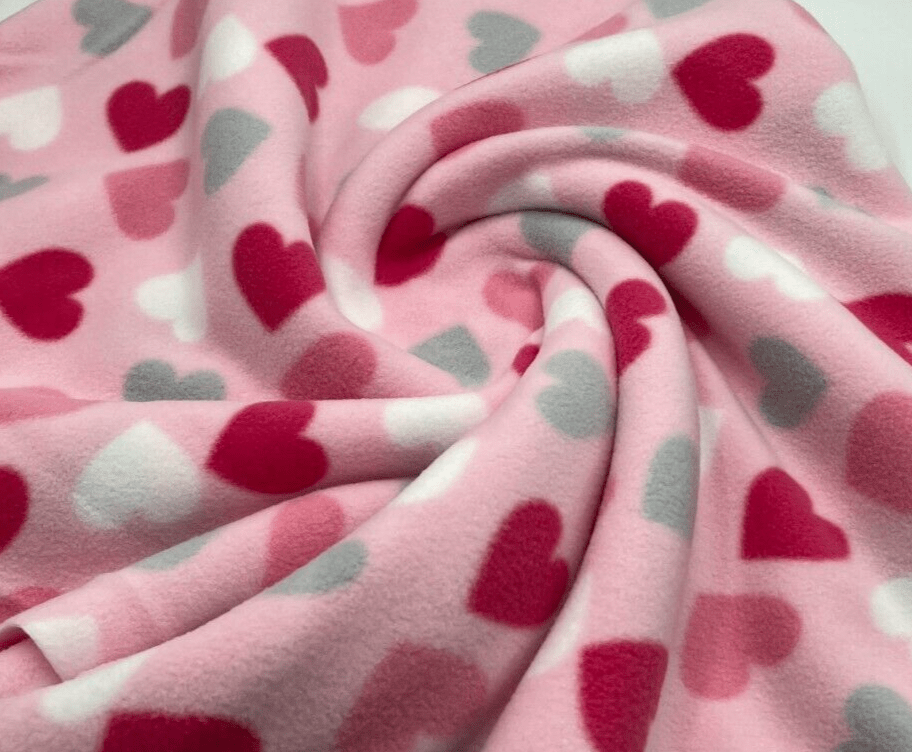 Pink Love Heart Printed Anti - Pil Polar Fleece Fabric Blanket Loungewear - T9 Fabrics