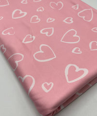 Pink Love Heart Super Soft Print Spun Poly Stretch Fabric - T9 Fabrics