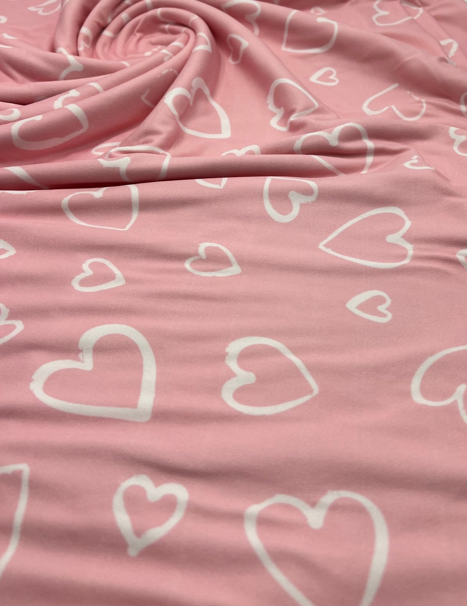 Pink Love Heart Super Soft Print Spun Poly Stretch Fabric - T9 Fabrics