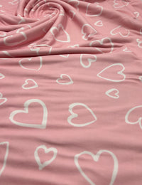 Pink Love Heart Super Soft Print Spun Poly Stretch Fabric - T9 Fabrics