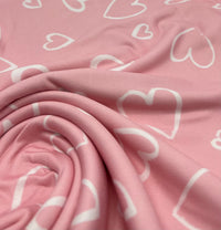 Pink Love Heart Super Soft Print Spun Poly Stretch Fabric - T9 Fabrics