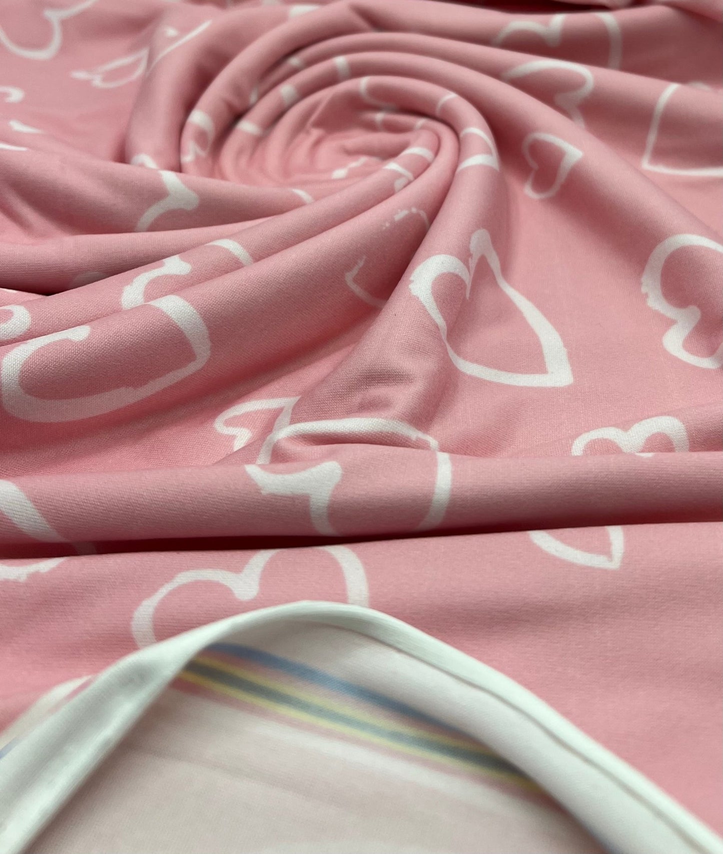 Pink Love Heart Super Soft Print Spun Poly Stretch Fabric - T9 Fabrics