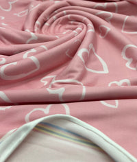Pink Love Heart Super Soft Print Spun Poly Stretch Fabric - T9 Fabrics