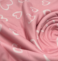 Pink Love Heart Super Soft Print Spun Poly Stretch Fabric - T9 Fabrics