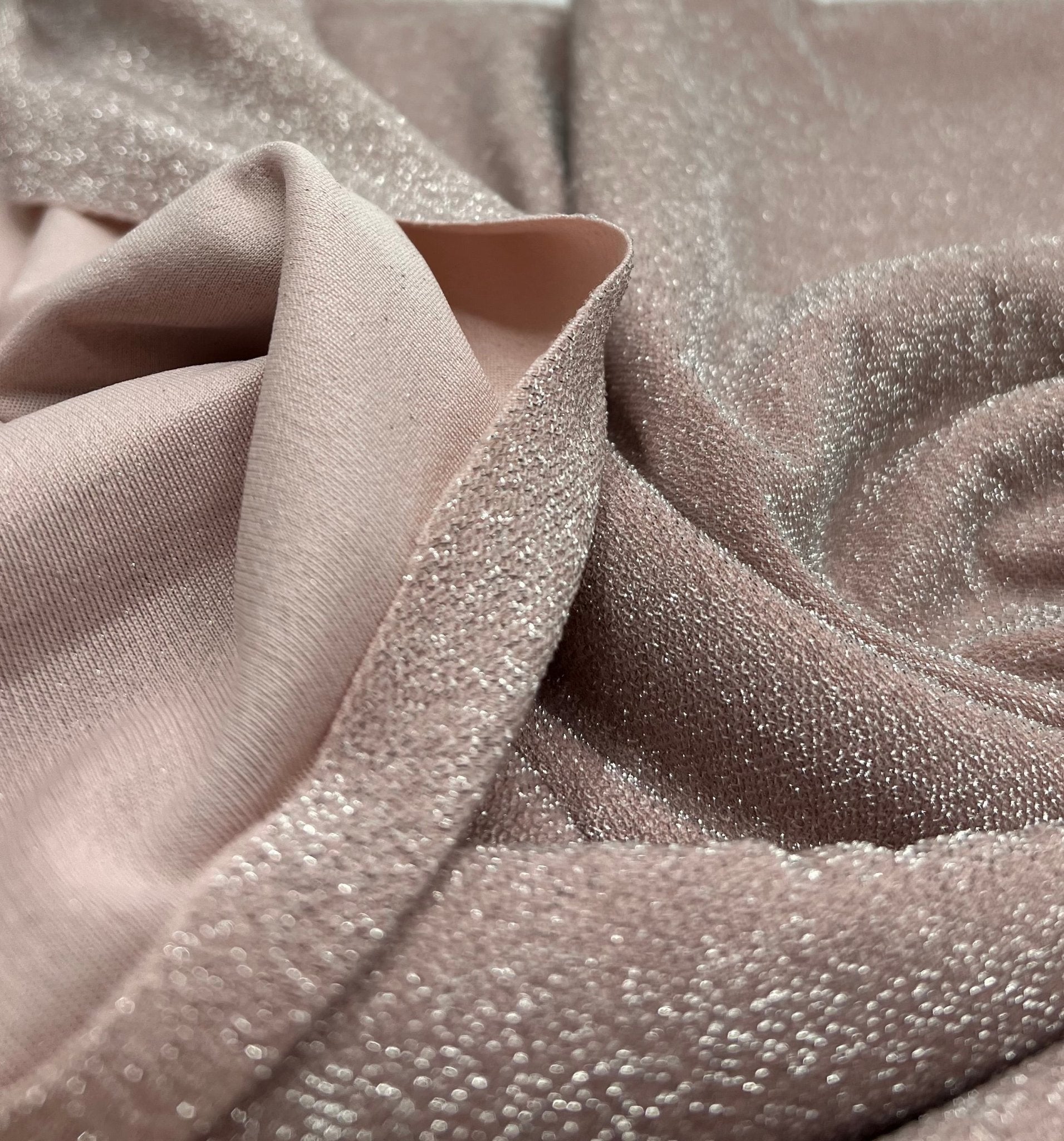 Pink Lurex Silver Thread Sparkle Detail Metallic Stretch Knit Fabric - T9 Fabrics
