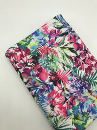 Pink Multi Tropical Print Spun Poly Stretch Fabric - T9 Fabrics