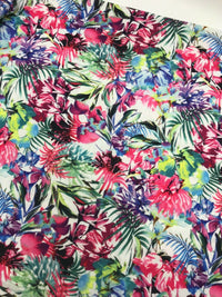 Pink Multi Tropical Print Spun Poly Stretch Fabric - T9 Fabrics