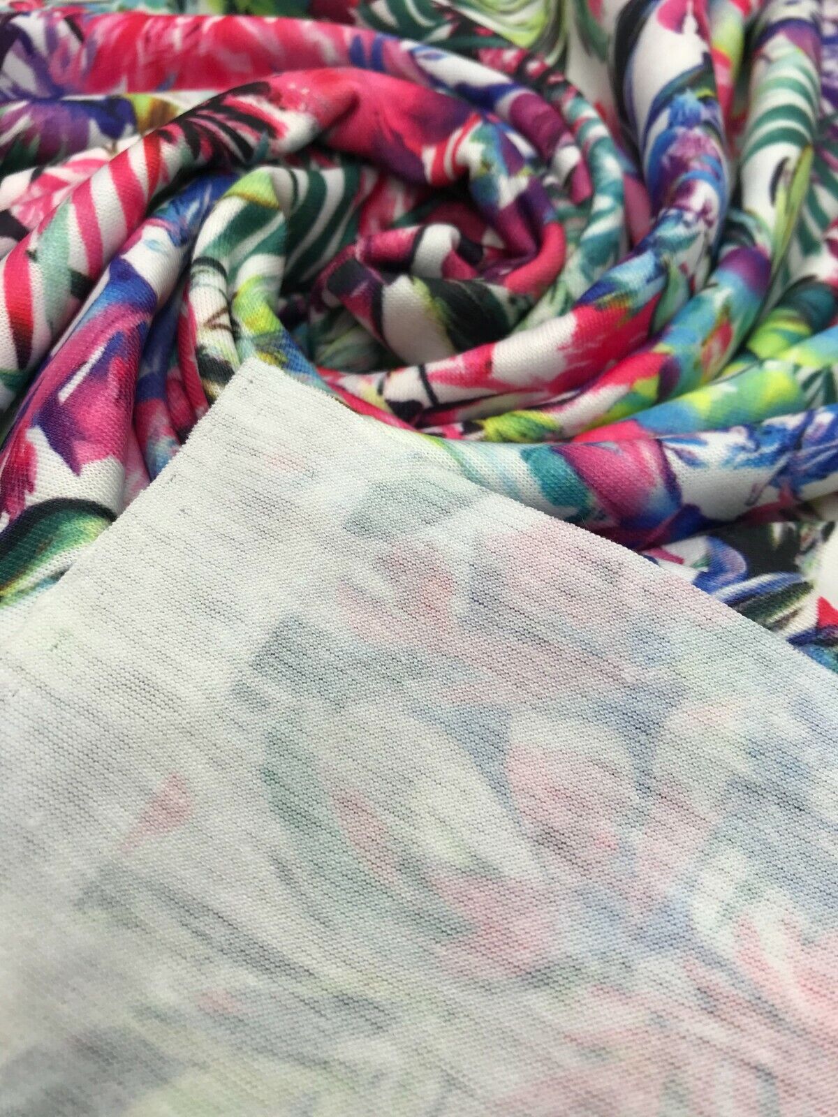 Pink Multi Tropical Print Spun Poly Stretch Fabric - T9 Fabrics