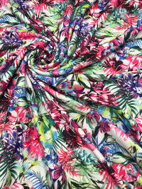 Pink Multi Tropical Print Spun Poly Stretch Fabric - T9 Fabrics