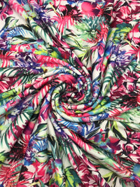 Pink Multi Tropical Print Spun Poly Stretch Fabric - T9 Fabrics