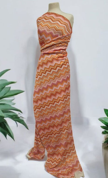 Pink Orange Zigzag Knitted 4 Way Stretch Fabric - T9 Fabrics