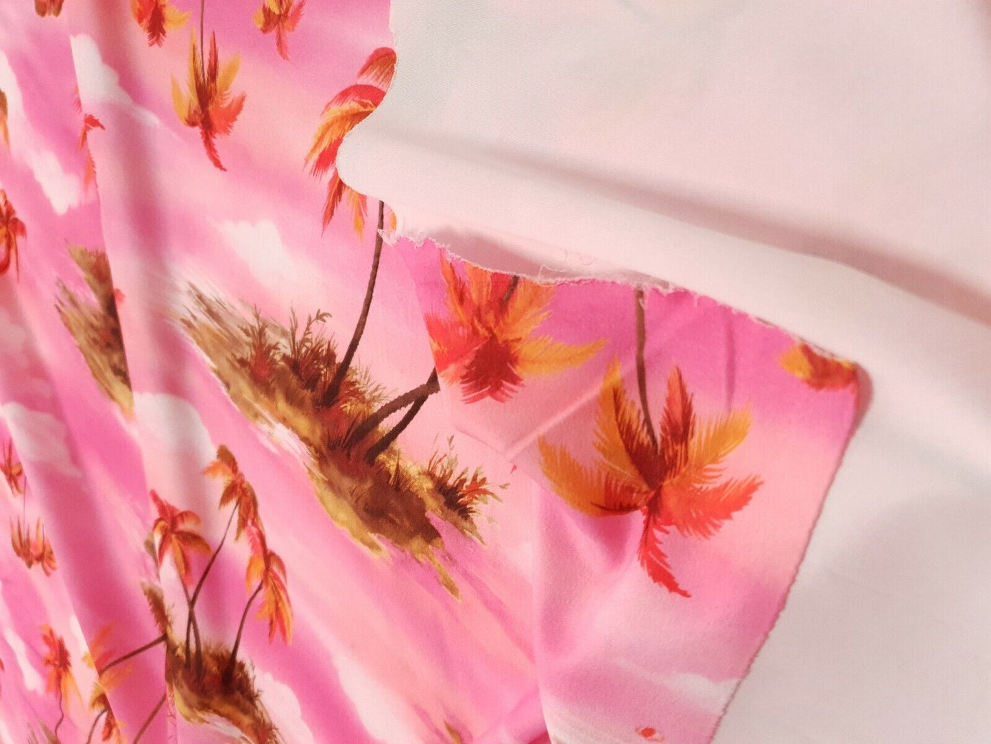 Pink Palm Tree Printed Scuba Crepe Jersey Fabric 4 Way Stretch - T9 Fabrics