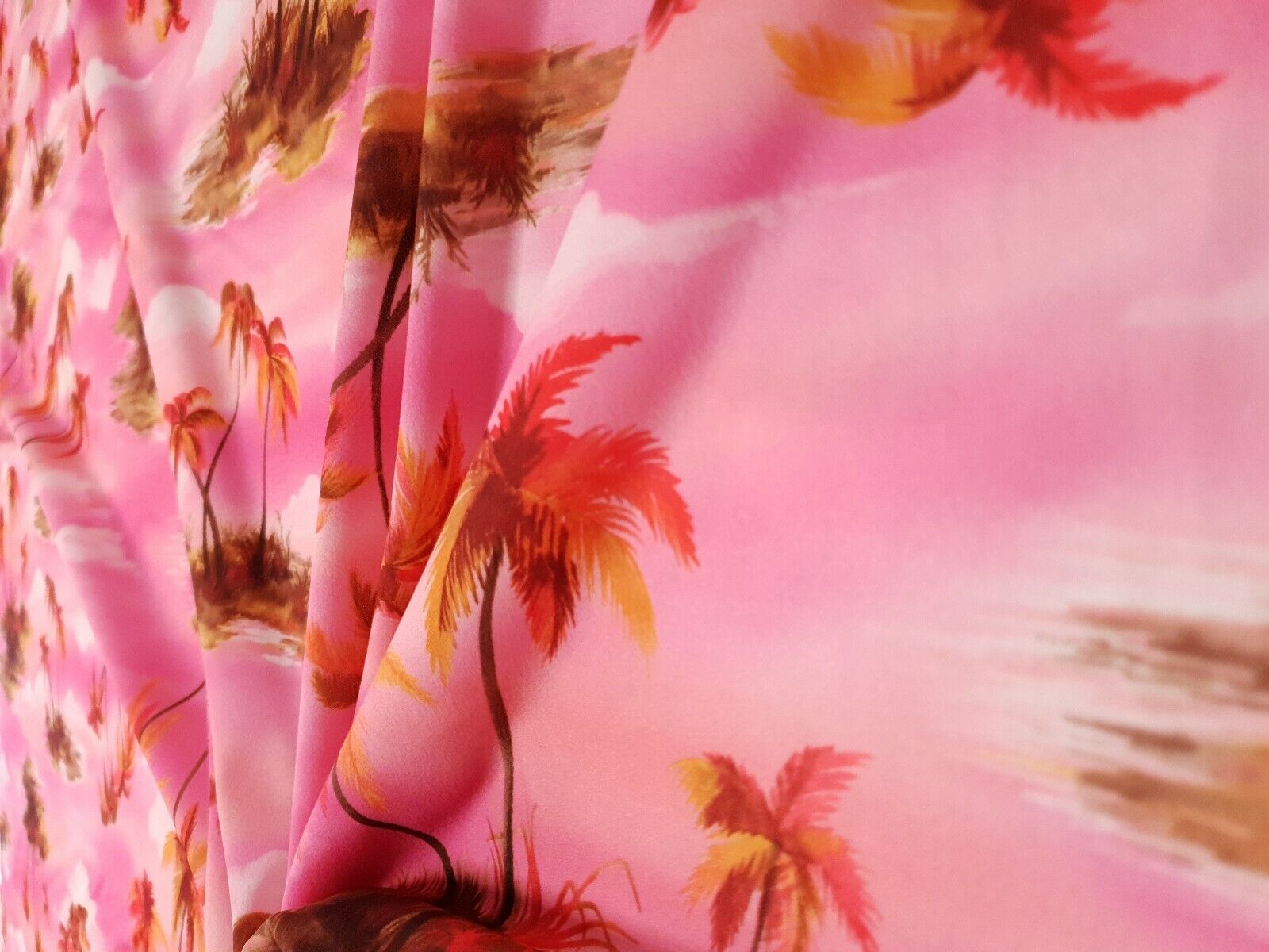 Pink Palm Tree Printed Scuba Crepe Jersey Fabric 4 Way Stretch - T9 Fabrics