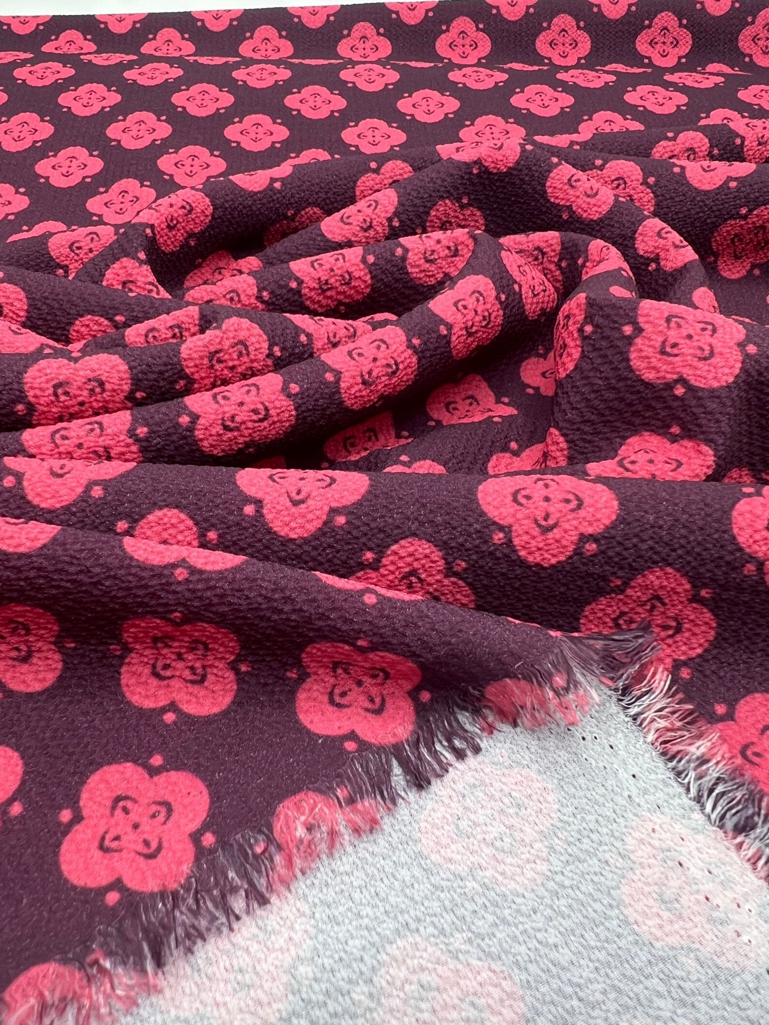 Pink Pattern Print Lightweight Bubble Crepe Fabric - T9 Fabrics