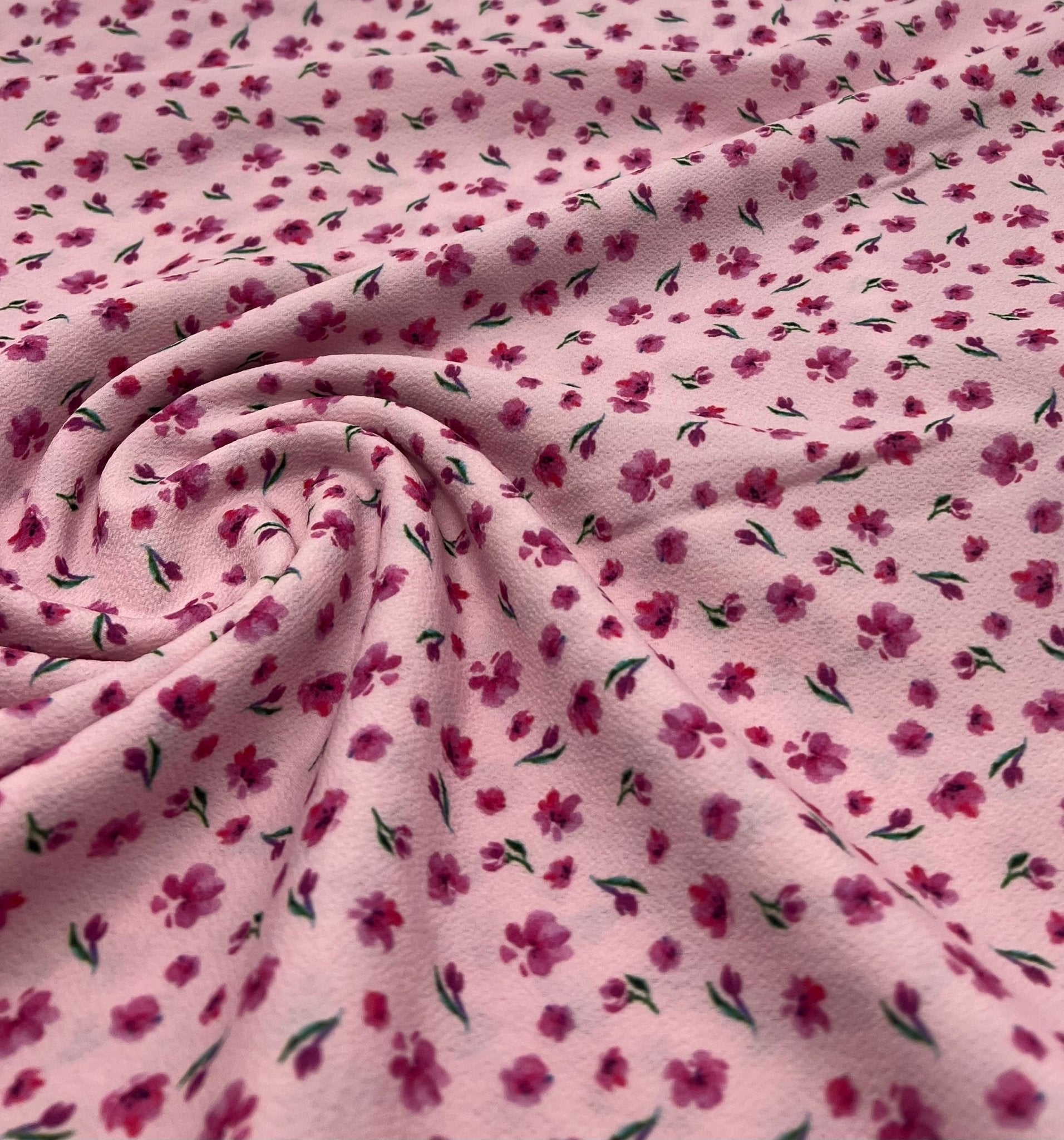 Pink Pink Ditsy Print Lightweight Bubble Crepe Fabric - T9 Fabrics