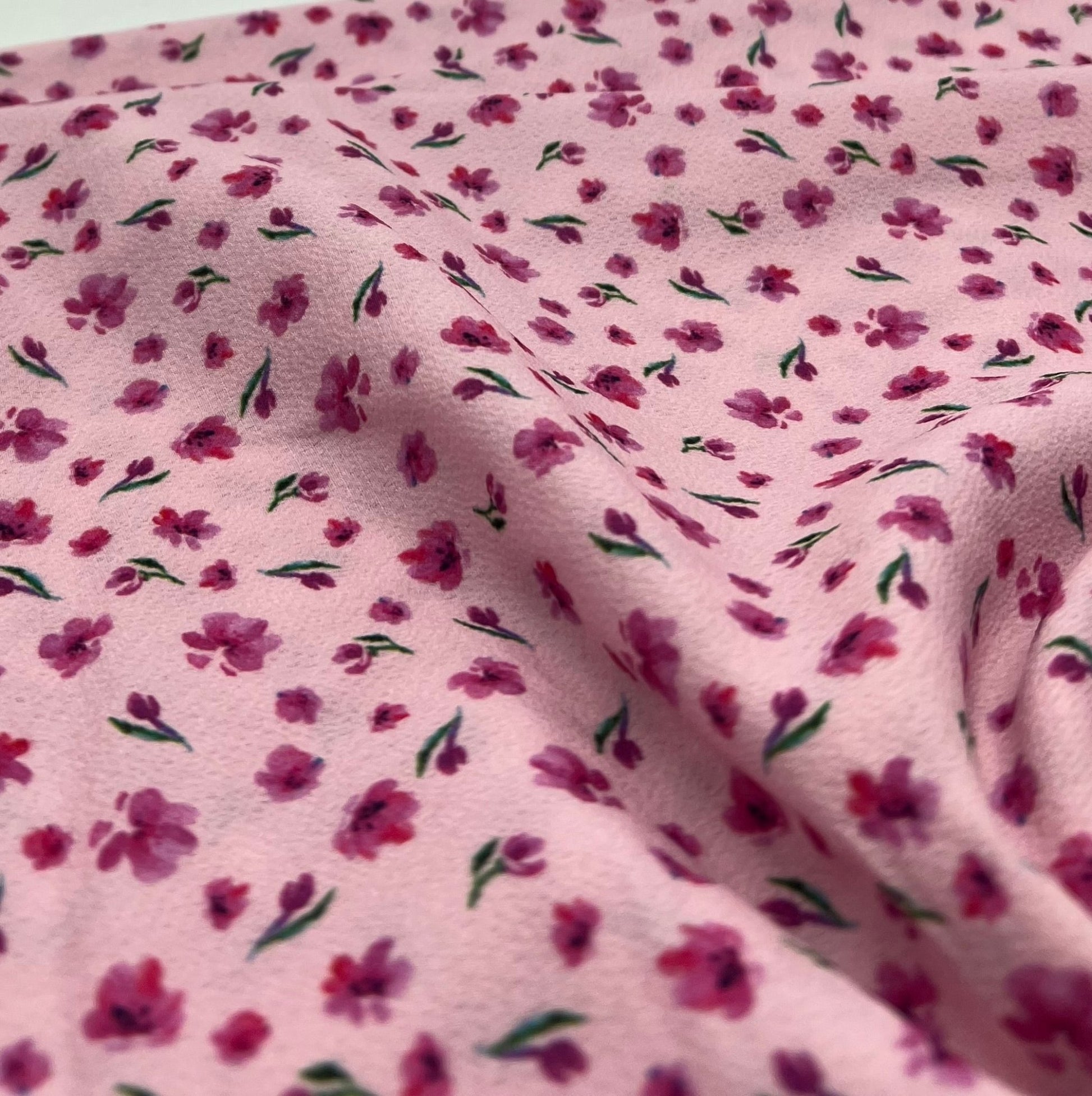 Pink Pink Ditsy Print Lightweight Bubble Crepe Fabric - T9 Fabrics
