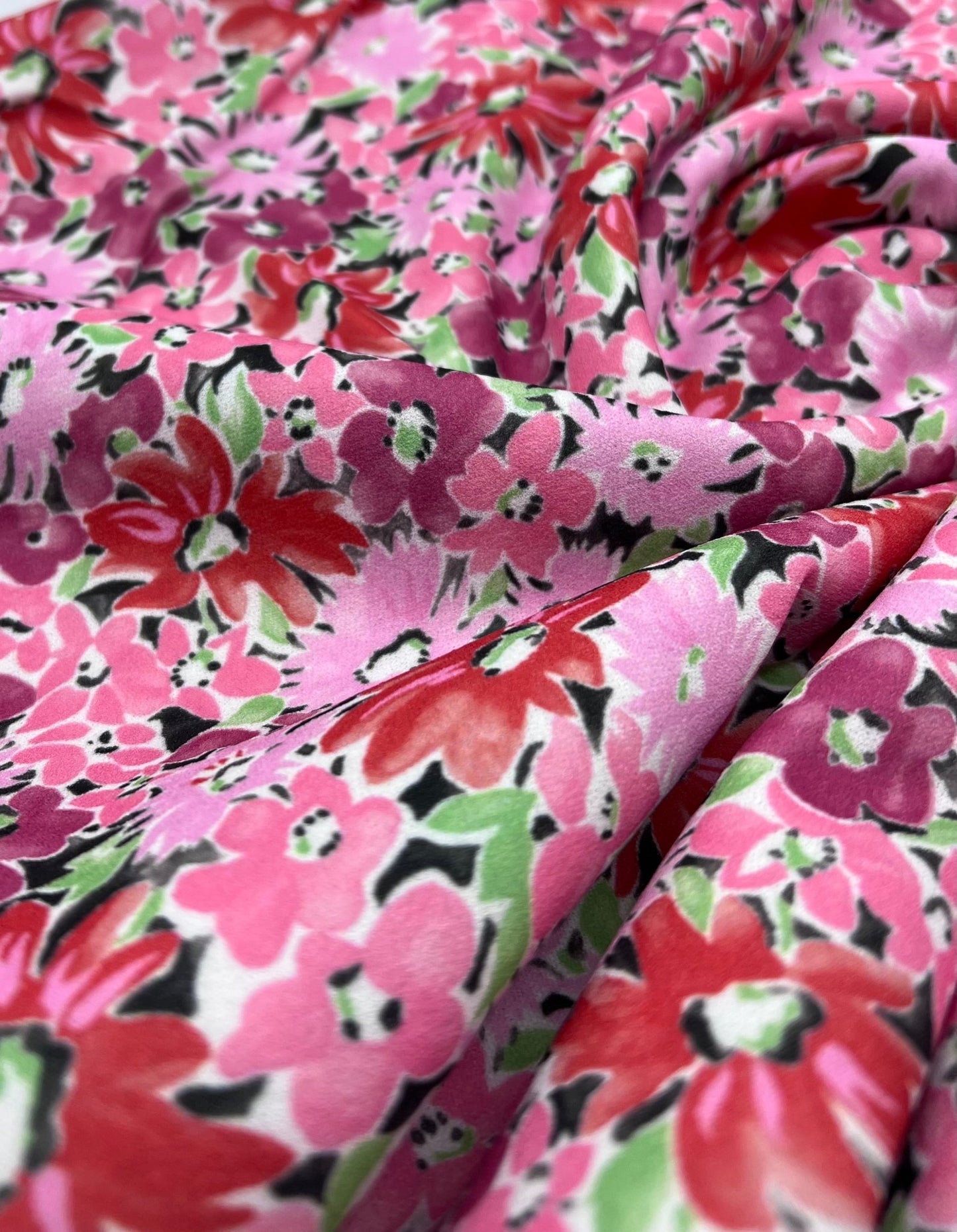 Pink & Purple Mix Floral Printed Scuba Crepe Jersey Fabric 4 Way Stretch - T9 Fabrics