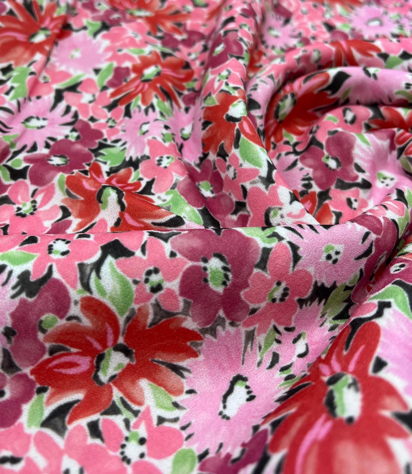 Pink & Purple Mix Floral Printed Scuba Crepe Jersey Fabric 4 Way Stretch - T9 Fabrics