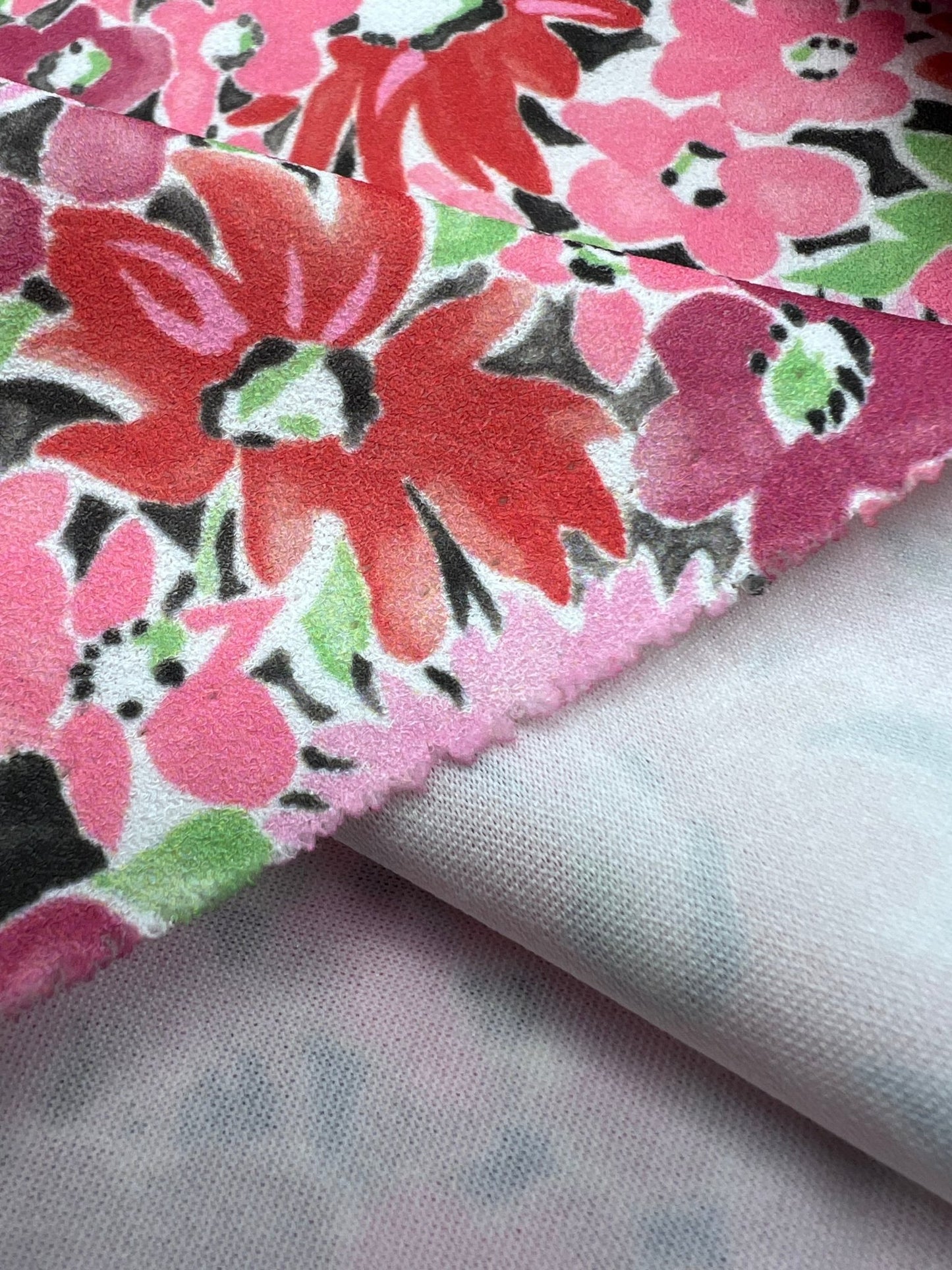 Pink & Purple Mix Floral Printed Scuba Crepe Jersey Fabric 4 Way Stretch - T9 Fabrics