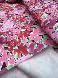 Pink & Purple Mix Floral Printed Scuba Crepe Jersey Fabric 4 Way Stretch - T9 Fabrics