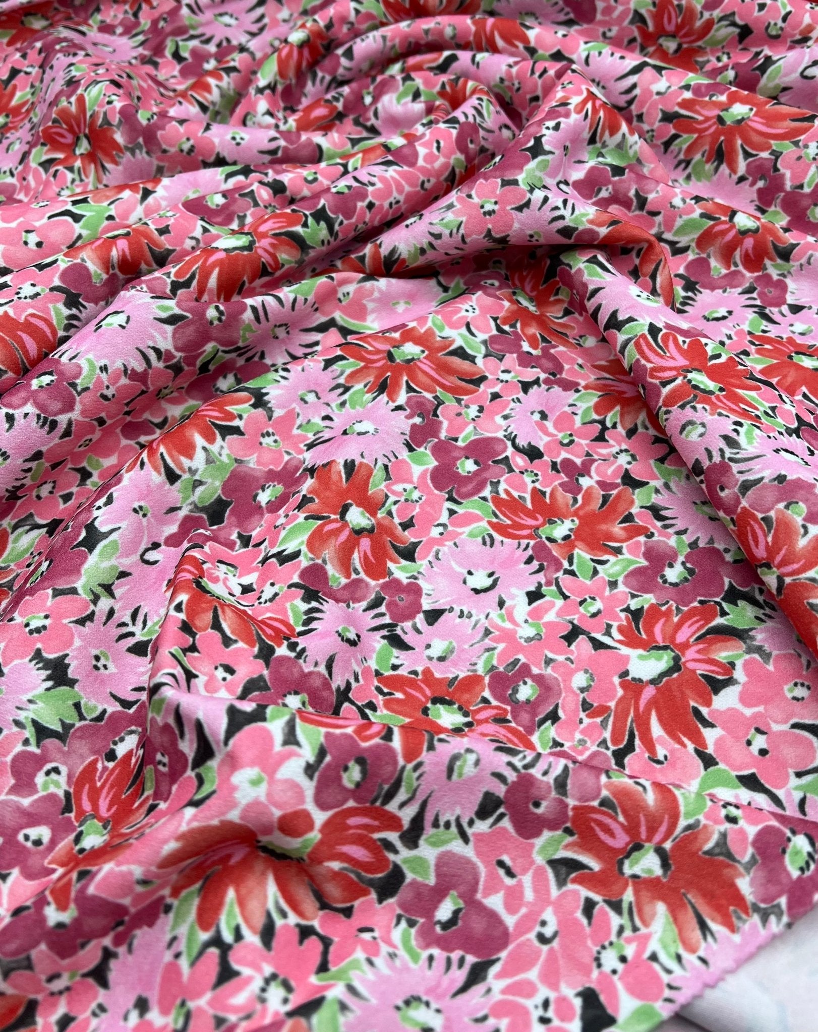 Pink & Purple Mix Floral Printed Scuba Crepe Jersey Fabric 4 Way Stretch - T9 Fabrics