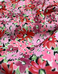 Pink & Purple Mix Floral Printed Scuba Crepe Jersey Fabric 4 Way Stretch - T9 Fabrics