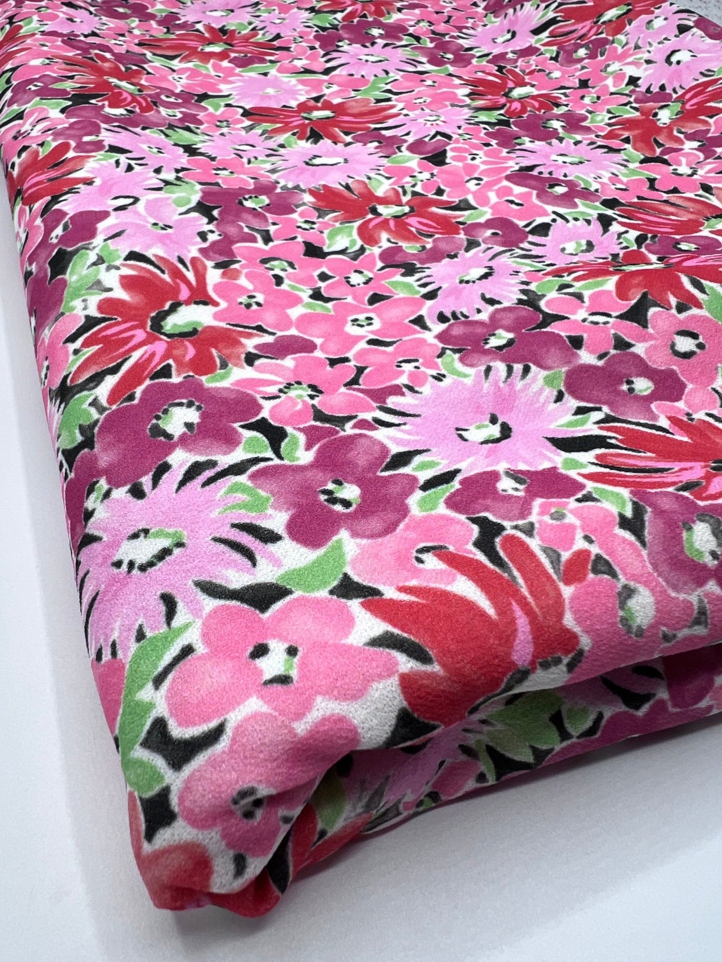 Pink & Purple Mix Floral Printed Scuba Crepe Jersey Fabric 4 Way Stretch - T9 Fabrics