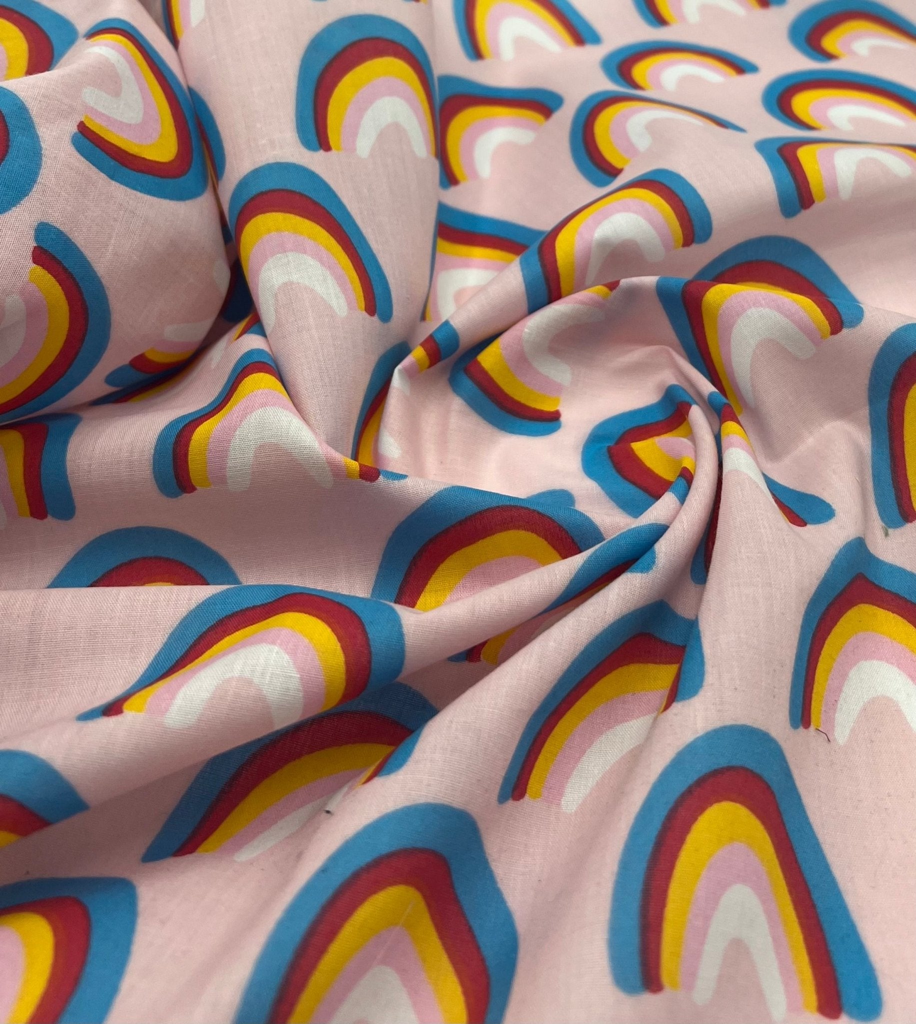 Pink Rainbow Printed Poly Cotton 90 GSM 80/20 44 Inch Non Stretch - T9 Fabrics