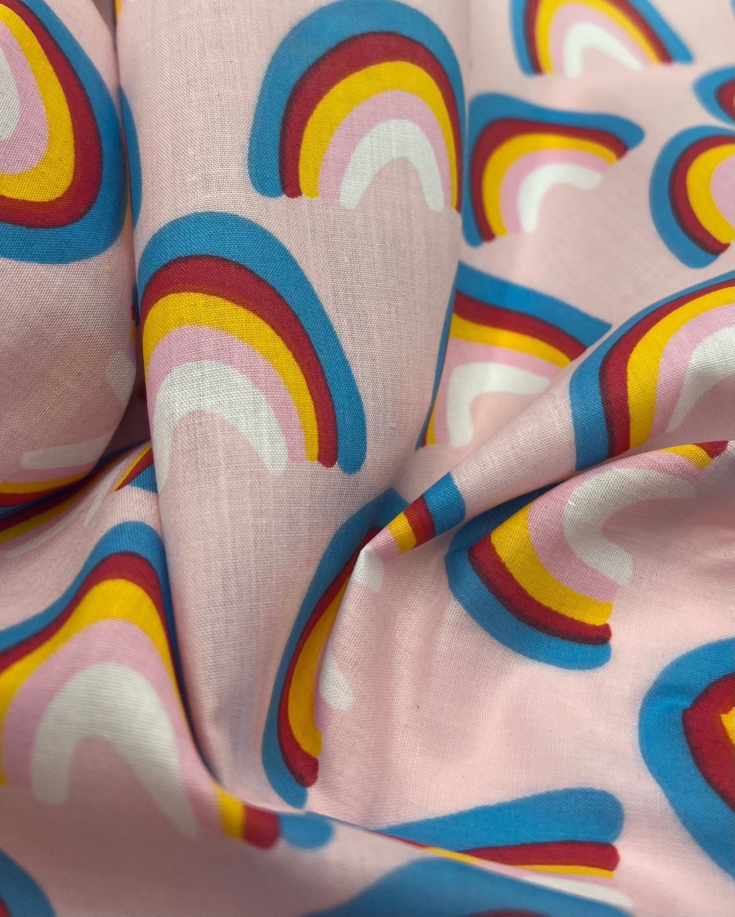 Pink Rainbow Printed Poly Cotton 90 GSM 80/20 44 Inch Non Stretch - T9 Fabrics