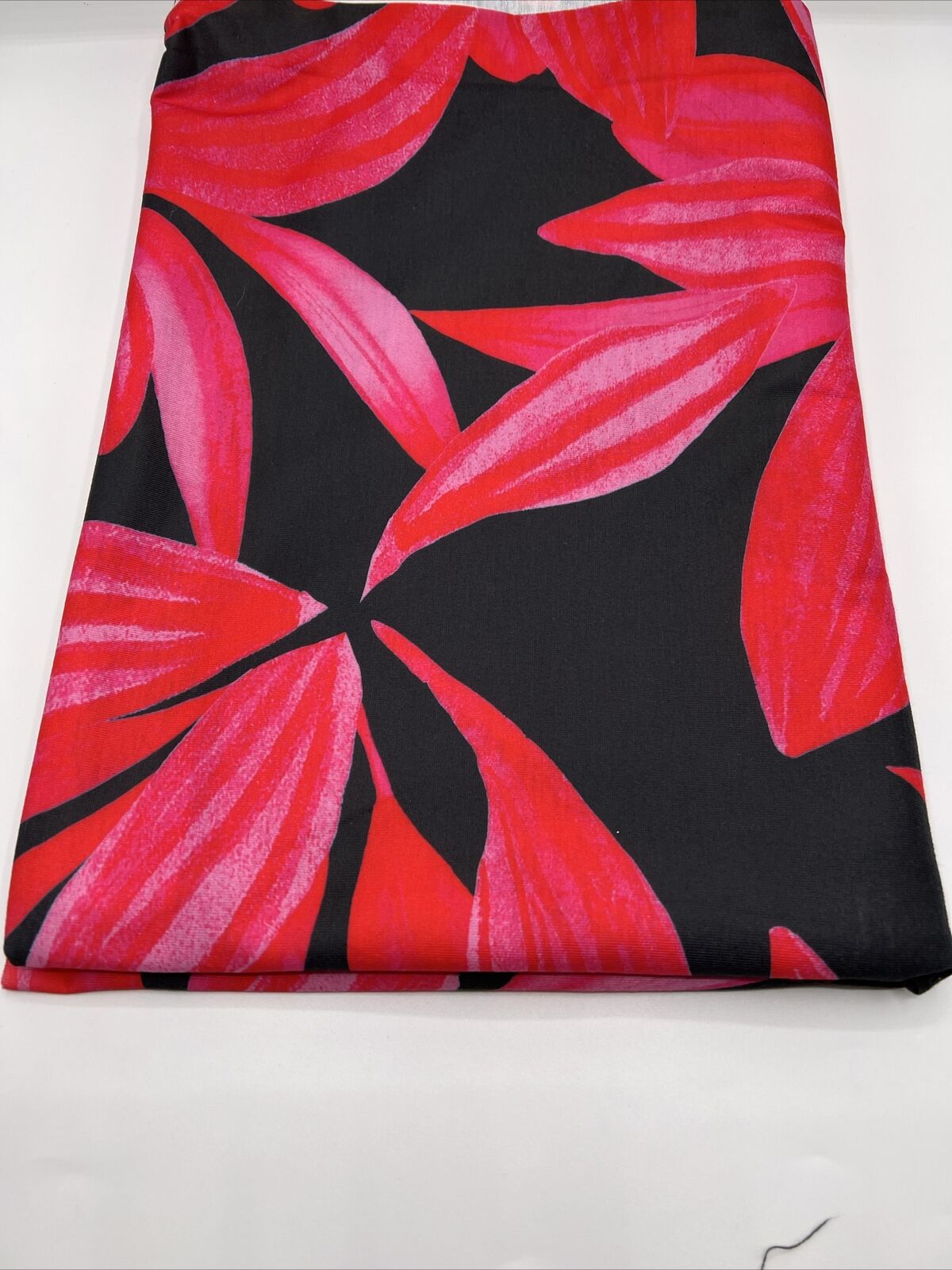 Pink Red Large Leaf Print Spun Poly Stretch Fabric - T9 Fabrics