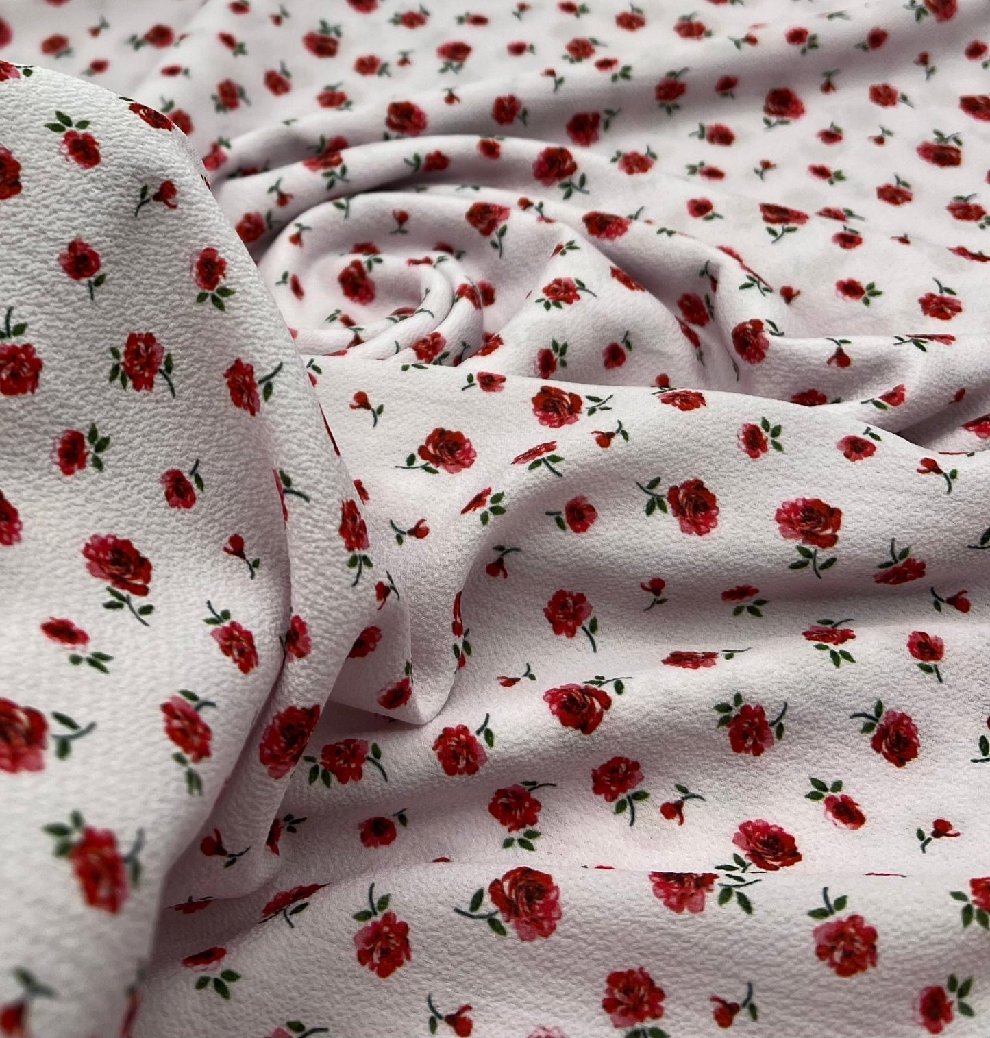 Pink Rose Ditsy Print Lightweight Bubble Crepe Fabric - T9 Fabrics