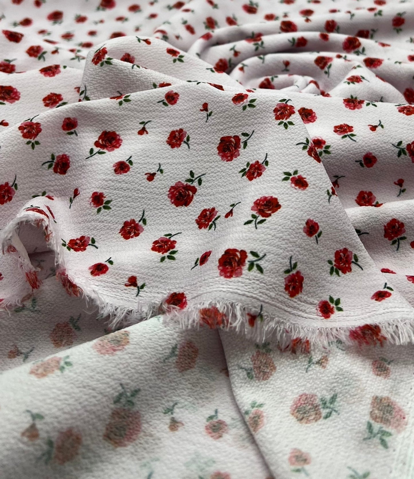Pink Rose Ditsy Print Lightweight Bubble Crepe Fabric - T9 Fabrics